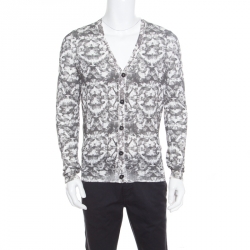Pre Owned McQ by Alexander McQueen Grey Bleached Fly Printed Cotton Cardigan L