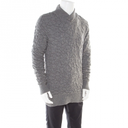 مملوكة مسبقًا McQ by Alexander McQueen Grey Crinkle Effect Faux Wrap Collar Pullover M