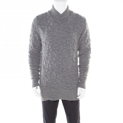 Pre Owned McQ by Alexander McQueen Grey Crinkle Effect Faux Wrap Collar Pullover M