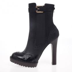 مملوكة مسبقًا McQ by Alexander McQueen Black Leather Brogue Platform Ankle Boots Size 38