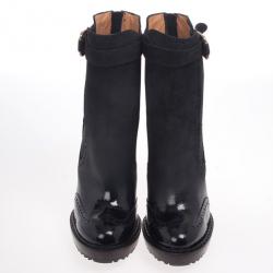 مملوكة مسبقًا McQ by Alexander McQueen Black Leather Brogue Platform Ankle Boots Size 38