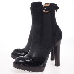 مملوكة مسبقًا McQ by Alexander McQueen Black Leather Brogue Platform Ankle Boots Size 38