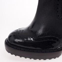 مملوكة مسبقًا McQ by Alexander McQueen Black Leather Brogue Platform Ankle Boots Size 38