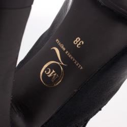 مملوكة مسبقًا McQ by Alexander McQueen Black Leather Brogue Platform Ankle Boots Size 38