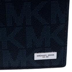 Michael Kors Navy Blue Signature Coated Canvas Bi Fold Wallet 
