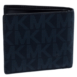 Michael Kors Navy Blue Signature Coated Canvas Bi Fold Wallet 