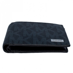 Michael Kors Navy Blue Signature Coated Canvas Bi Fold Wallet 