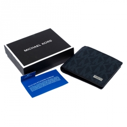 Michael Kors Navy Blue Signature Coated Canvas Bi Fold Wallet 