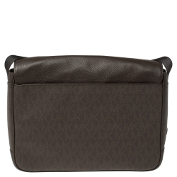 Michael Kors Brown Signature Coated Canvas and Leather Jet Set Messenger Bag