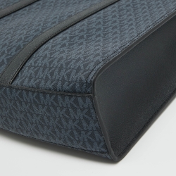 Pre Owned Michael Kors Blue/Black Signature Coated Canvas and Leather Cooper Tote