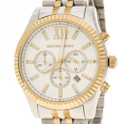 Michael Kors Silver White Two-Tone Stainless Steel Lexington MK8344 Men's Wristwatch 45 mm