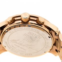Pre Owned Michael Kors Blue Rose Gold Plated Stainless Steel Watch Hunger Stop Limited Edition Runway MK8358 Men's Wristwatch 45 mm