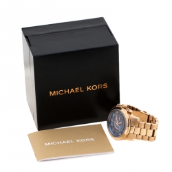 Pre Owned Michael Kors Blue Rose Gold Plated Stainless Steel Watch Hunger Stop Limited Edition Runway MK8358 Men's Wristwatch 45 mm