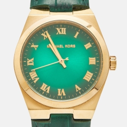 Michael Kors Green Gold Plated Stainless Steel Leather Channing MK2356 Unisex Wristwatch 38 mm