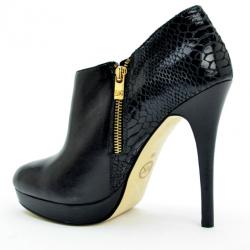Pre Owned MICHAEL Michael Kors Black Leather & Python York Ankle Boots Size 39.5