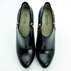 Pre Owned MICHAEL Michael Kors Black Leather & Python York Ankle Boots Size 39.5