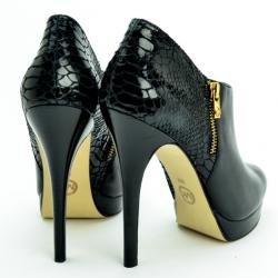 Pre Owned MICHAEL Michael Kors Black Leather & Python York Ankle Boots Size 39.5