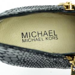 Pre Owned MICHAEL Michael Kors Black Leather & Python York Ankle Boots Size 39.5