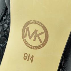 Pre Owned MICHAEL Michael Kors Black Leather & Python York Ankle Boots Size 39.5