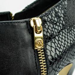 Pre Owned MICHAEL Michael Kors Black Leather & Python York Ankle Boots Size 39.5
