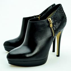 Pre Owned MICHAEL Michael Kors Black Leather & Python York Ankle Boots Size 39.5