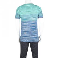 Pre Owned Missoni Multicolor Textured Knit Short Sleeve Henley T-Shirt M