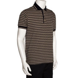 Pre Owned Missoni Beige & Navy Chevron Knit Polo T Shirt L