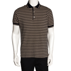 Pre Owned Missoni Beige & Navy Chevron Knit Polo T Shirt L