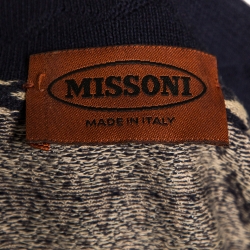 Pre Owned Missoni Beige & Navy Chevron Knit Polo T Shirt L