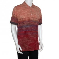 Pre Owned Missoni Red Cotton Knit Ombre Effect Polo T Shirt XL