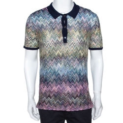 Pre Owned Missoni Mulitcolor Chevron Knit Contrast Collar Polo T Shirt L 