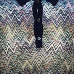 Pre Owned Missoni Mulitcolor Chevron Knit Contrast Collar Polo T Shirt L 