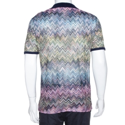 Pre Owned Missoni Mulitcolor Chevron Knit Contrast Collar Polo T Shirt L 