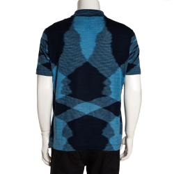 Pre Owned Missoni Blue Knit Graphic Print Polo T Shirt L 