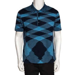 Pre Owned Missoni Blue Knit Graphic Print Polo T Shirt L 
