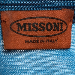 Pre Owned Missoni Blue Knit Graphic Print Polo T Shirt L 