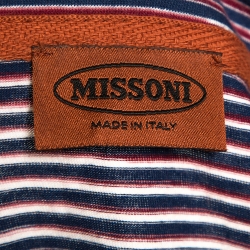 Pre Owned Missoni Red & Navy Blue Striped Cotton Polo T-Shirt XL