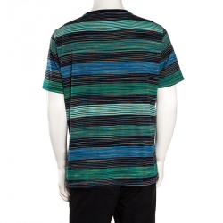 Pre Owned Missoni Blue & Green Striped Cotton Round Neck T-Shirt L 