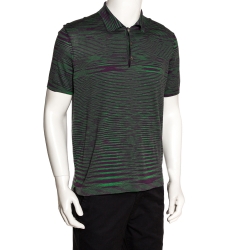 Pre Owned Missoni Green & Purple Intarsia Knit Polo T Shirt L 