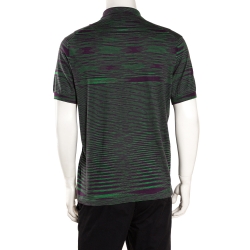Pre Owned Missoni Green & Purple Intarsia Knit Polo T Shirt L 