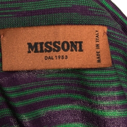 Pre Owned Missoni Green & Purple Intarsia Knit Polo T Shirt L 