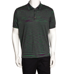 Pre Owned Missoni Green & Purple Intarsia Knit Polo T Shirt L 