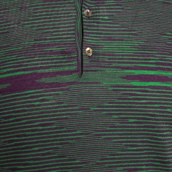 Pre Owned Missoni Green & Purple Intarsia Knit Polo T Shirt L 