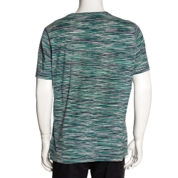 Pre Owned Missoni Green Striped Cotton Round Neck T Shirt L