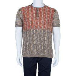 مملوكة مسبقًا قميص ميزوني متعدد الألوان رقبة ضيقة مغزول للرجال L