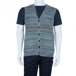 Pre Owned Missoni Men's Zig-Zag Button Down Sleeveless Cardigan L