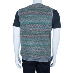 Pre Owned Missoni Men's Zig-Zag Button Down Sleeveless Cardigan L