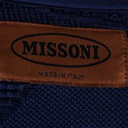 Pre Owned Missoni Blue Knit Zip Front Bomber Jacket XXL 