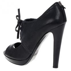 Pre Owned Miu Miu Black Leather Lace up Platform Ankle Booties Size 38