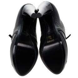 Pre Owned Miu Miu Black Leather Lace up Platform Ankle Booties Size 38